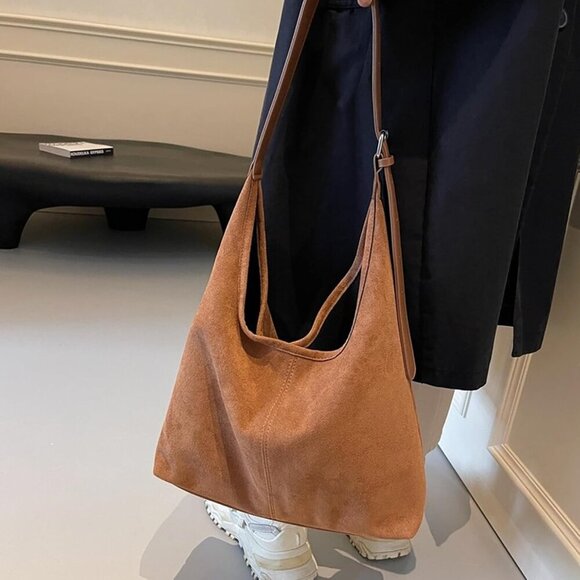 Suede Slouchy Hobo Bag Large Capacity Women Shoulder Tote for Travel Work - Picture 5 of 6